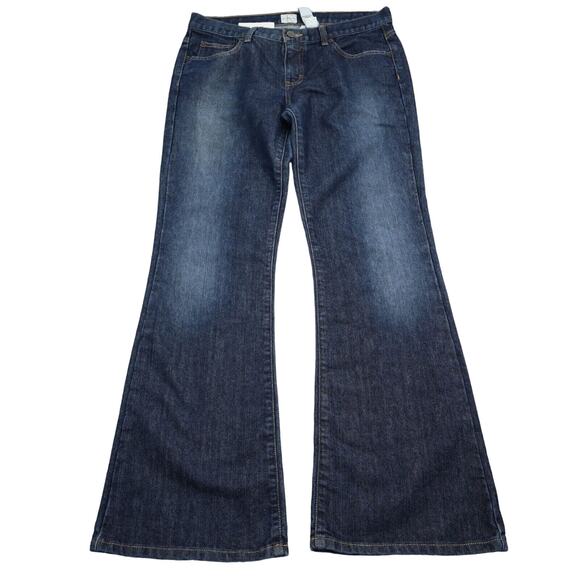 Calvin Klein Pants Womens 11 Blue Flare Low Rise Button Dark Wash Denim Jeans - Picture 1 of 16